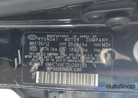 2013 Hyundai Accent Gls из США, поврежденный, VIN KMHCT4AE7DU299163